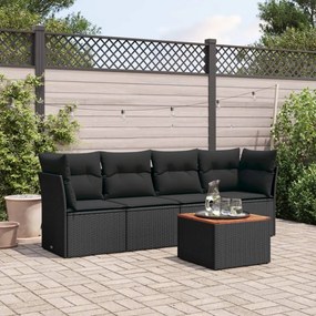 vidaXL Set mobilier de grădină cu perne, 5 piese, negru, poliratan