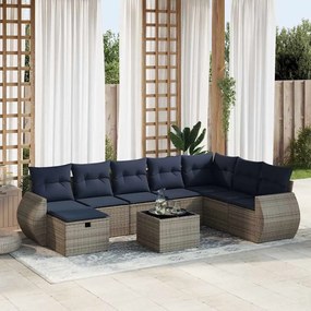 vidaXL Set canapele de grădină, 9 piese, cu perne, gri, poliratan