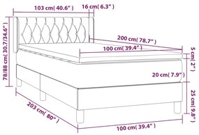 Pat box spring cu saltea, gri deschis, 100x200 cm, textil Gri deschis, 100 x 200 cm, Design cu nasturi