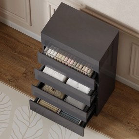 HOMCOM Comodă cu 5 sertare, mobilier de depozitare cu finisaj foarte lucios, închidere amortizată și silențioasă, 53 x 34 x 100 cm, gri | Aosom Romania