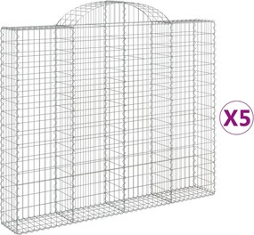 vidaXL Coșuri gabion arcuite 5 buc, 200x30x160/180 cm, fier galvanizat