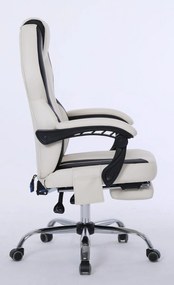 RESIGILAT- Scaun directorial cu Masaj si Incalzire, 8 puncte de masaj, suport picioare, Piele ecologica, Ivory/Negru