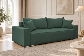 Canapea extensibilă Perla din boucle, verde marin, cu ladă de depozitare