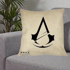 Perna Personalizata Assassin's Creed Minimalist, 40x40 cm, Crem, Husa Detasabila, Perna Inclusa, BEKZ®
