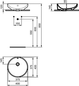 Lavoar pe blat alb 40 cm, rotund, cu preaplin, Ideal Standard i.Life B 400x400 mm