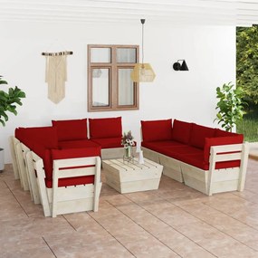 3063657 vidaXL Set mobilier grădină paleți, 9 piese, cu perne, lemn de molid