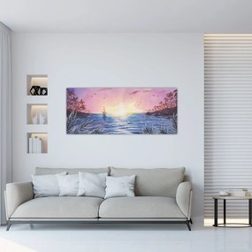 Tablou - Apus de soare deasupra apei, aquarelă (120x50 cm)