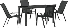 vidaXL Set de masă pentru grădină 5 pcs Negru Oțel acoperit cu pulbere