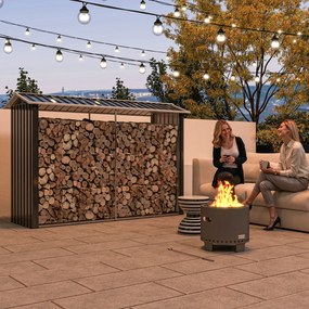 Outsunny Suport de Lemne cu Structură din Oțel Galvanizat 240x86x160cm Negru | Aosom Romania