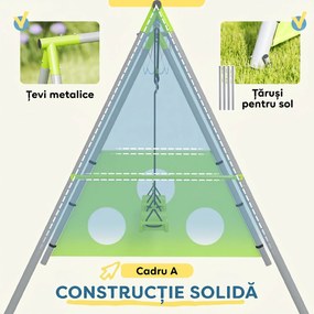 AIYAPLAY Leagăn de Grădină 3 în 1 pentru Copii 3-8 Ani cu Coș de Baschet și Poartă de Fotbal, 238x180x182 cm, Verde | Aosom Romania