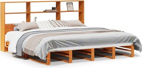 vidaXL Pat cu bibliotecă fără saltea maro ceruit 200x200 cm lemn masiv