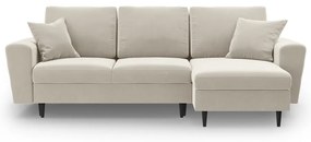 Colțar bej extensibil, cu spațiu de depozitare cu tapițerie din catifea Kyoto – Cosmopolitan Design