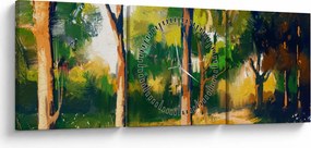 Tablou - Pădure de vară însorită, pictură (cu ceas) (90x30 cm)