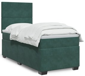 vidaXL Pat box spring cu saltea, verde închis, 90x190 cm, catifea