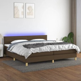 vidaXL Pat cu arcuri, saltea și LED, maro închis, 200x200 cm, textil
