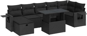 vidaXL Set mobilier de grădină cu perne, 8 piese, negru, poliratan