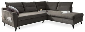 Colțar extensibil din catifea cu șezlong pe partea dreaptă Miuform Stylish Stan L, gri închis