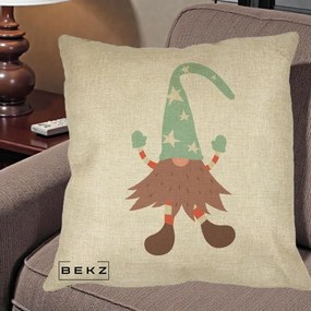 Perna Decorativa Pitic Gnom Nordic cu Cadou Menta, 40x40 cm, Crem, Husa Detasabila, Perna Inclusa, BEKZ®