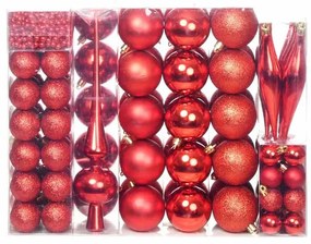 Set ornamente de brad, 112 piese-rosu