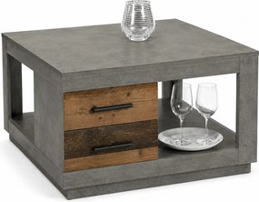 Masuta cafea Fulda, gri ciment/lemn antichizat, PAL, 80x80x46 cm