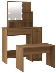 3114122 vidaXL Set de masă de toaletă cu LED, stejar maro, lemn prelucrat