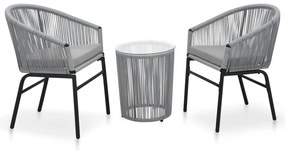 48140 vidaXL Set mobilier de bistro cu perne, 3 piese, gri, ratan PE