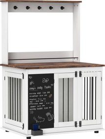 PawHut Cutie pentru câini cu raft de depozitare pentru jucării, cârlige pentru lese, tablă pentru scris, burete pentru șters, pentru câini mari, Alb | Aosom Romania