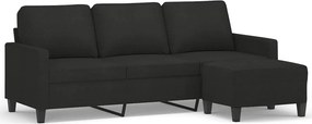 vidaXL Canapea cu 3 locuri cu taburet, negru, 180 cm, material textil