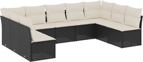 vidaXL Set mobilier de grădină cu perne, 9 piese, negru, poliratan