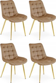 Set 4 Scaune Bucatarie/Dining Joy Maro, Catifea, Picioare Metalice, Finisaj Auriu