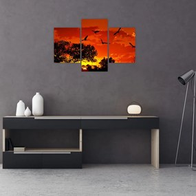 Tablou cu păsări în apus de soare (90x60 cm)