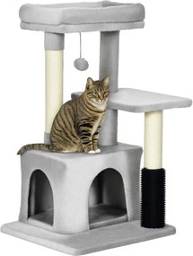 PawHut Copac de Zgâriat Multinivel pentru Pisici cu Stâlp din Sisal, Pat și Căsuță, Plus Moale, Gri | Aosom Romania