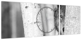 Tablou - Lupul din pădure (cu ceas) (90x30 cm)