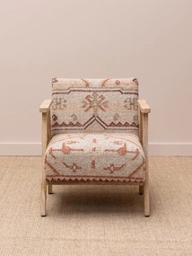 Fotoliu lounge kilim din lână și iută naturală cu structură din lemn de acacia, „Tierra”