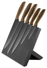 Set de cuțite din oțel inoxidabil 5 buc. cu suport magnetic lemn/negru