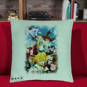 Perna Personalizata Nanatsu no Taizai Cele Sapte Pacate Mortale Anime, 40x40 cm, Verde Menta, Husa Detasabila, Perna Inclusa, BEKZ®