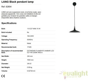 Pendul design industrial LANG negru 62804