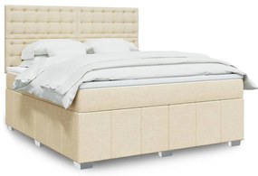 vidaXL Pat continental cu saltea, crem, 180x200 cm, textil