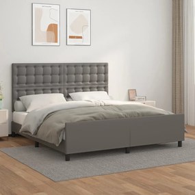 Cadru de pat cu tablie, gri, 160x200 cm, piele ecologica Gri, 160 x 200 cm, Nasturi de tapiterie