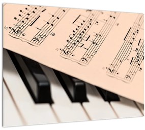 Tablou pe sticlă cu pian și notele muzicale (70x50 cm)