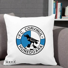 Perna Personalizata FC Corvinul Hunedoara Fotbal, 40x40 cm, Alba Mata, Husa Detasabila, Perna Inclusa, BEKZ®