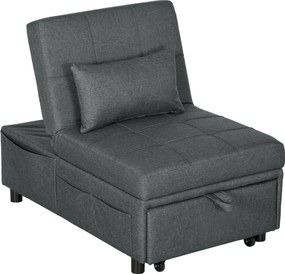HOMCOM Fotoliu Pat de O Persoană Fotoliu Rabatabil 4-în-1, Gri | Aosom Romania
