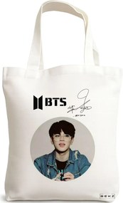 Sacosa de Panza pentru Cumparaturi, Geanta Tote, model BTS Jimin cu semnatura, 38x34.5 cm, Alba, BEKZ®