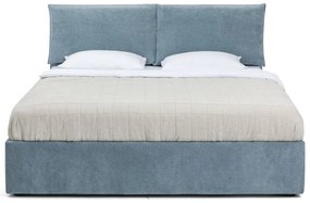 Pat matrimonial albastru tapițat cu spațiu de depozitare cu somieră 180x200 cm Thessa Pillow – Bonami Selection