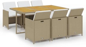 vidaXL Set mobilier pentru grădină cu perne, 7 piese, bej, poliratan