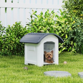 PawHut Cușcă pentru câine de exterior, casă pentru câine din plastic cu podea ridicată și amovibilă, acoperiș impermeabil, gri | Aosom Romania