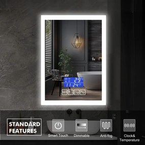 IREDA Oglindă de baie cu iluminare, 80x60cm, difuzor