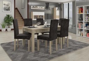 Set de masa extensibila si 6 scaune tapitate, RODOS 56, ADRK Furniture (Culoare: Stejar)