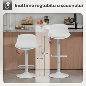 HOMCOM Set de 2 Scaune de Bar Rotative cu Spătar și Înălțime Reglabilă Alb | Aosom Romania