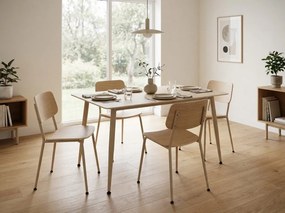 Masa de dining TALVEN cu blat ceramic din travertin 130x70 cm, travertin/casmir